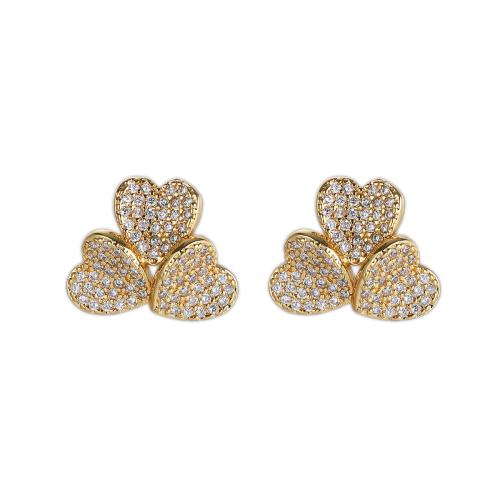 Cubic Zirconia Micro Pave Brass Earring, Heart, plated, fashion jewelry & micro pave cubic zirconia & for woman 