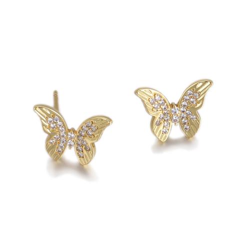 Cubic Zirconia Micro Pave Brass Earring, Butterfly, plated, fashion jewelry & micro pave cubic zirconia & for woman 