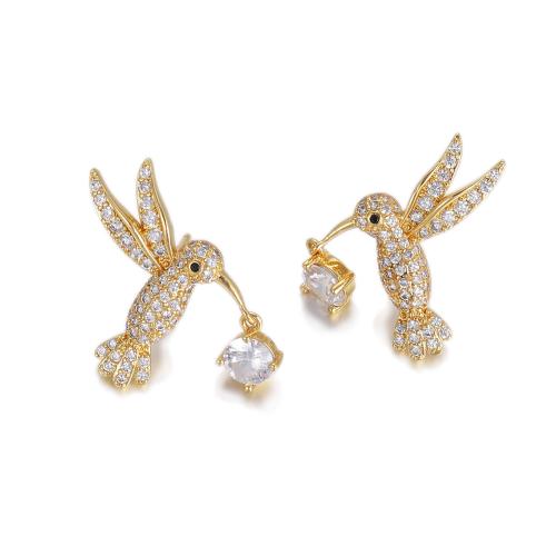 Cubic Zirconia Micro Pave Brass Earring, Bird, plated, fashion jewelry & micro pave cubic zirconia & for woman 