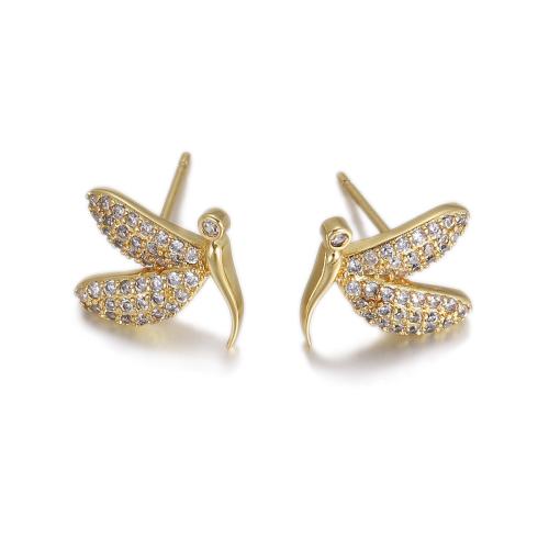 Cubic Zirconia Micro Pave Brass Earring, Dragonfly, plated, fashion jewelry & micro pave cubic zirconia & for woman 