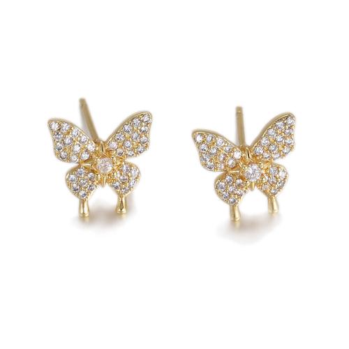 Cubic Zirconia Micro Pave Brass Earring, Butterfly, plated, fashion jewelry & micro pave cubic zirconia & for woman 