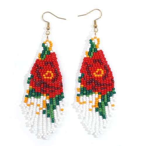 Fashion Fringe Earrings, Seedbead, with Brass, gold color plated, fashion jewelry & for woman, mixed colors 