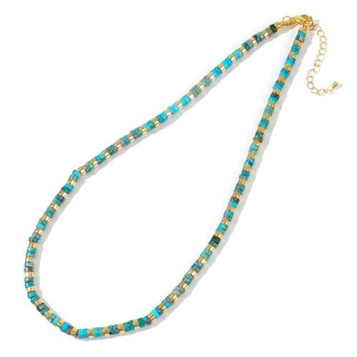 Gemstone Necklaces, Natural Stone, with Brass & 304 Stainless Steel, with 5cm extender chain, gold color plated, fashion jewelry & for woman, blue Approx 42 cm 