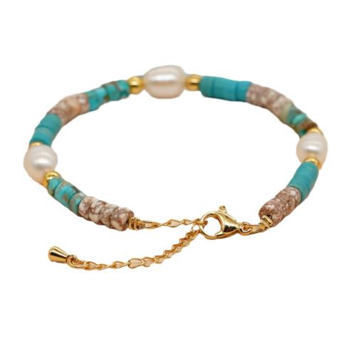 Pulsera de Piedras Preciosas, con Perlas cultivadas de agua dulce & metal & acero inoxidable 304, con 5cm extender cadena, chapado en color dorado, Joyería & para mujer, color mixto, longitud:aproximado 16.5 cm, Vendido por UD