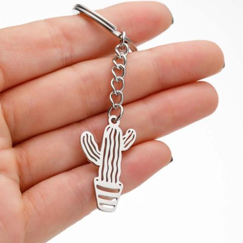 Stainless Steel Key Chain, 304 Stainless Steel, Opuntia Stricta, plated, fashion jewelry 