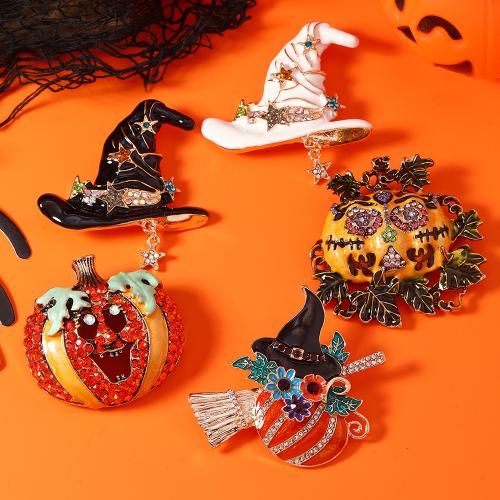 Broche de Halloween, aleación de zinc, chapado, Joyería & diferentes patrones para la opción & esmalte & con diamantes de imitación, más colores para la opción, Vendido por UD