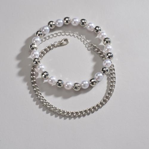 Fashion Jewelry Anklet, fer, avec perle de plastique, Placage de couleur argentée, bijoux de mode, argent é, Vendu par fixé