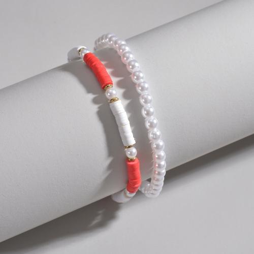 Fashion Jewelry Anklet, argile de polymère, avec perle de plastique, bijoux de mode, couleurs mélangées é, Vendu par fixé