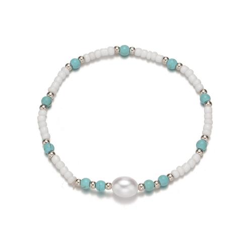 Fashion Jewelry Anklet, Seedbead, avec turquoise & perle de plastique, bijoux de mode, blanc, Vendu par PC