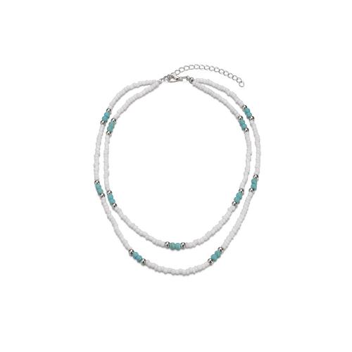 Petite perle en verre de collier 
, Seedbead, avec turquoise, Double couche & bijoux de mode, blanc, Vendu par PC[