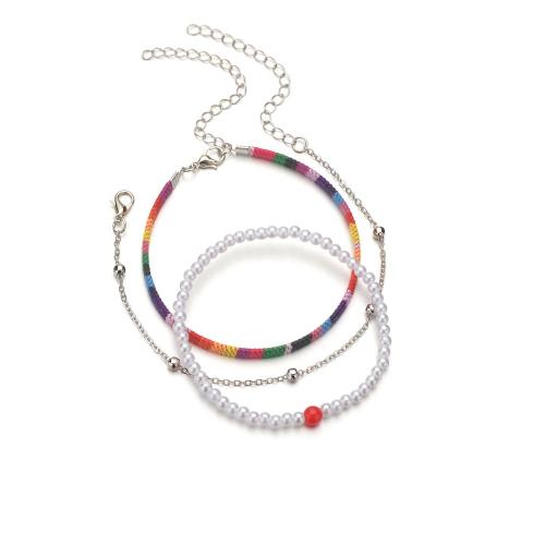 corde en nylon, avec perle de plastique & alliage de zinc, bijoux de mode, couleurs mélangées é, Vendu par fixé