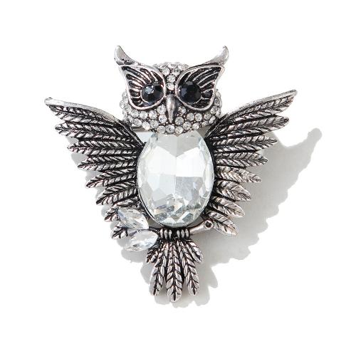 Rhinestone Zinc Alloy Brooch, Owl, fashion jewelry & Unisex & with rhinestone 