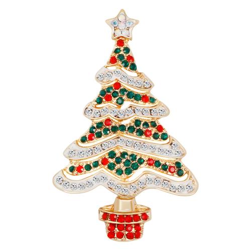 Broche Joyería Navidad, aleación de zinc, Árbol de Navidad, unisexo & esmalte & con diamantes de imitación, multicolor, Vendido por UD[