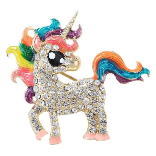 Rhinestone Zinc Alloy Brooch, Unicorn, plated, Unisex & enamel & with rhinestone, multi-colored 