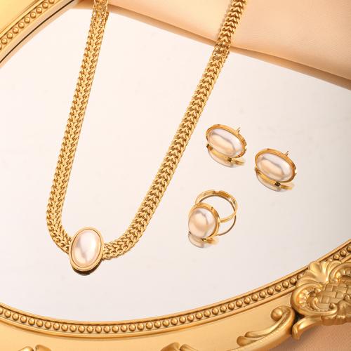 Titanium Steel Jewelry Set, with Plastic Pearl, with 5cm extender chain, KC gold color plated, fashion jewelry & for woman Approx 40 cm [