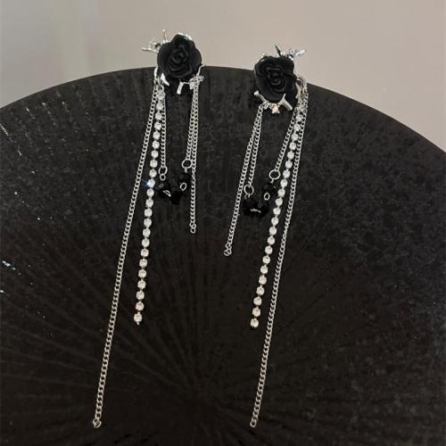 Boucle d'oreille de zinc alliage strass goutte, alliage de zinc, avec cristal, Placage, bijoux de mode & pour femme & avec strass, argent Vendu par paire[