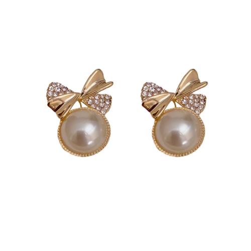 Cubic Zirconia Micro Pave Brass Earring, with Plastic Pearl, real gold plated, micro pave cubic zirconia & for woman, gold 