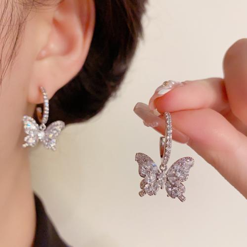 Cubic Zirconia Micro Pave Brass Earring, real gold plated, micro pave cubic zirconia & for woman 