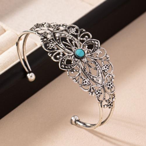 Zinc Alloy Cuff Bangle, with turquoise, plated, for woman, original color 