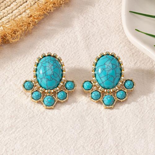 Turquoise Zinc Alloy Earring, with turquoise & Plastic Pearl, plated, for woman 