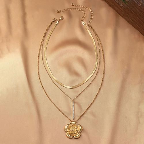 Zinc Alloy Cubic Zirconia Necklace, plated, 2 pieces & micro pave cubic zirconia & for woman, gold [