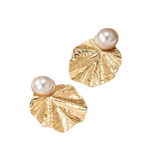 Plastic Pearl Zinc Alloy Earring, with Plastic Pearl, plated, for woman, gold [