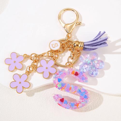 Zinc Alloy Key Clasp, with Resin, epoxy gel, letters are from A to Z & multifunctional golden 