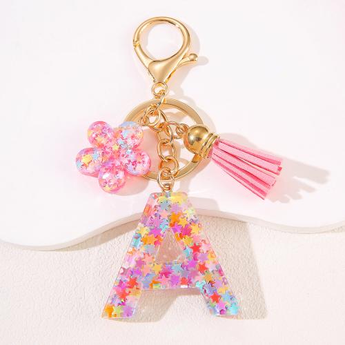 Zinc Alloy Key Clasp, with Sequins & Resin, epoxy gel, letters are from A to Z & multifunctional golden 