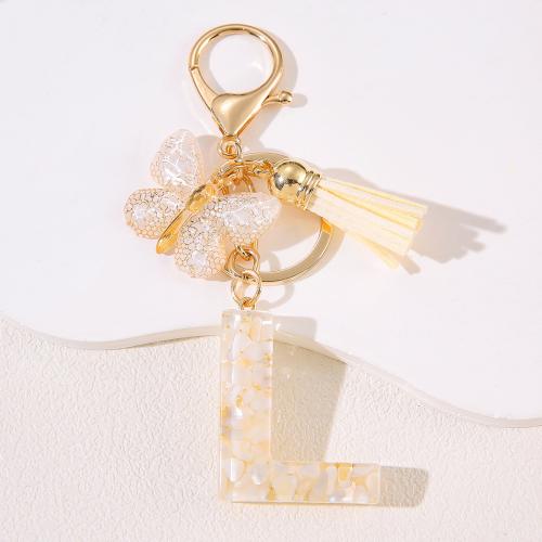 Zinc Alloy Key Clasp, with Shells Fossil & Resin, epoxy gel, letters are from A to Z & multifunctional golden 