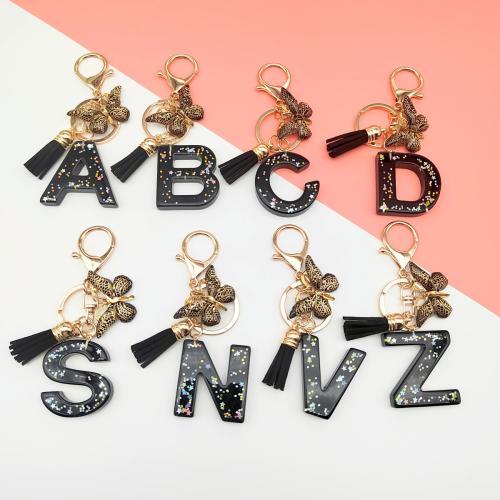 Zinc Alloy Key Clasp, with Resin, epoxy gel, letters are from A to Z & multifunctional golden, Package size 