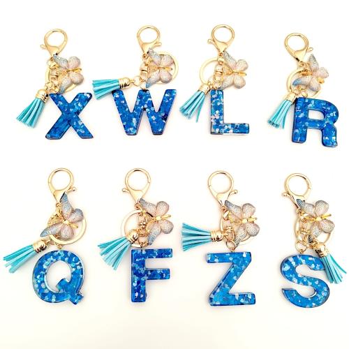 Zinc Alloy Key Clasp, with Sequins & Resin, epoxy gel, letters are from A to Z & multifunctional golden, Package size 