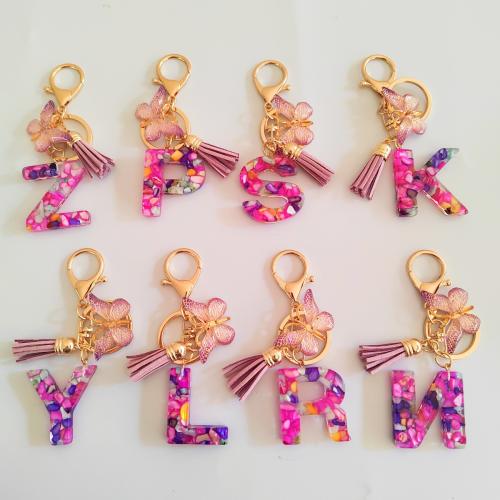 Zinc Alloy Key Clasp, with Sequins & Resin, epoxy gel, letters are from A to Z & multifunctional golden, Package size 