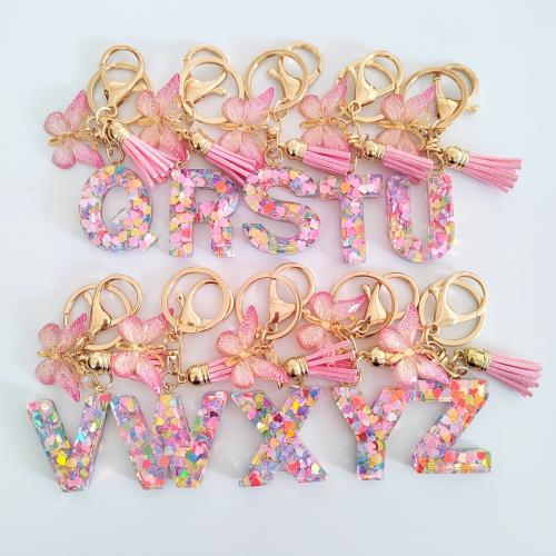 Zinc Alloy Key Clasp, with Sequins & Resin, epoxy gel, letters are from A to Z & multifunctional golden, Package size 