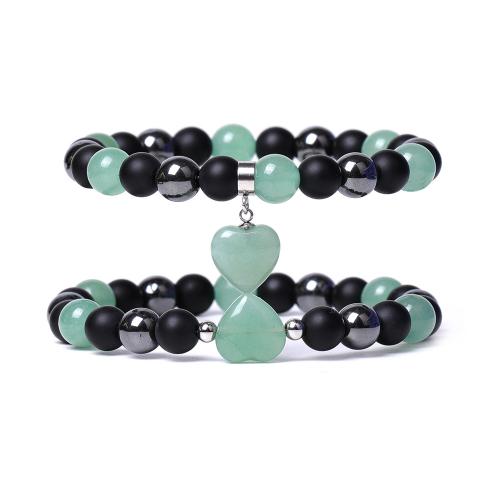 pierre gemme Bracelet de couples, avec Acier inoxydable 304, coeur, différents matériaux pour le choix & pour le couple, Vendu par fixé