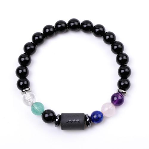 Piedra Negra Pulsera, con Piedras preciosas & acero inoxidable 304, 12 Signos del Zodíaco, hecho a mano, unisexo & diferentes estilos para la opción, longitud:aproximado 7.3-7.5 Inch, Vendido por UD