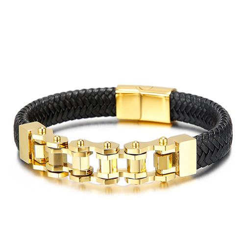 Acier titane bracelet, avec cuir de peau de vache, normes différentes pour le choix & pour homme, plus de couleurs à choisir, Vendu par PC