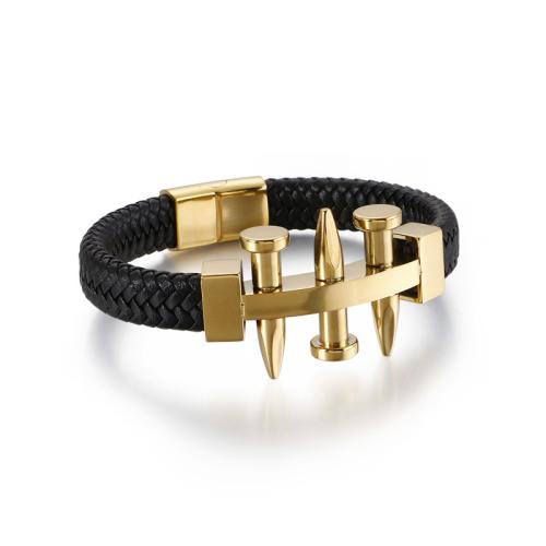 Acier titane bracelet, avec cuir de peau de vache, normes différentes pour le choix & pour homme, plus de couleurs à choisir, Vendu par PC