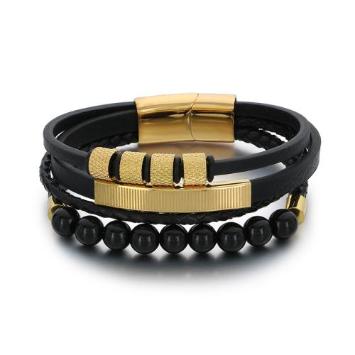 Acier titane bracelet, avec Microfibre PU, Vintage & styles différents pour le choix & pour homme Environ 8.3 pouce, Vendu par PC