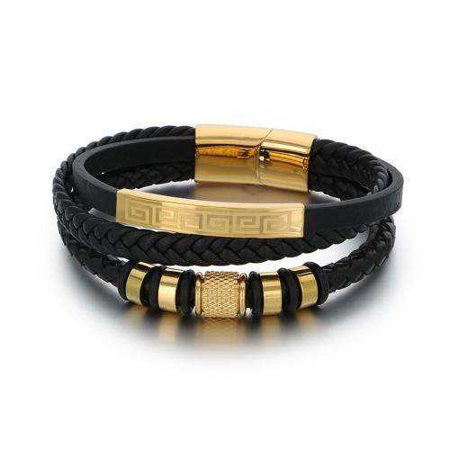 Acier titane bracelet, avec Microfibre PU, multicouche & styles différents pour le choix & pour homme Environ 8.3 pouce, Vendu par PC