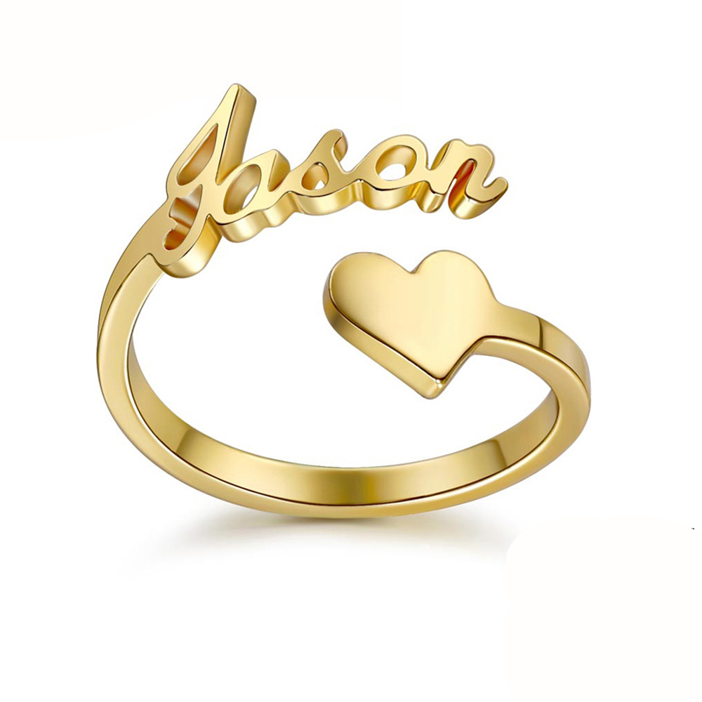 304 Stainless Steel Cuff Finger Ring, Each custom text must be less than 10 letters & fashion jewelry & for woman, golden, Inner diameter 17mm, Sold By PC