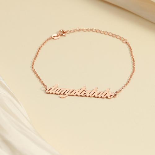 Brass Anklet, Each custom text must be less than 10 letters & fashion jewelry & for woman, rose gold color Approx 20 cm 