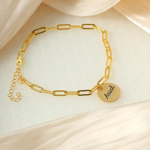 laiton bracelet, avec 5cm chaînes de rallonge, Chaque texte personnalisé doit être inférieur à 10 lettres & bijoux de mode & pour femme, doré Environ 17 cm, Vendu par PC[