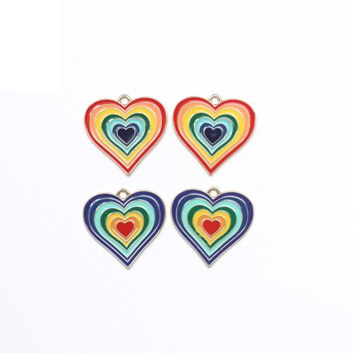 Zinc Alloy Enamel Pendants, Heart, gold color plated, DIY 