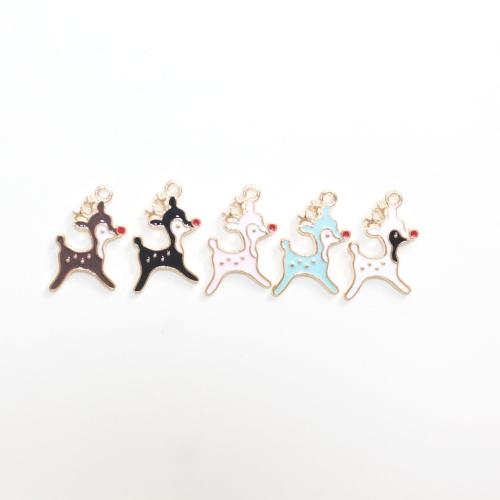 Zinc Alloy Enamel Pendants, Deer, gold color plated, DIY 