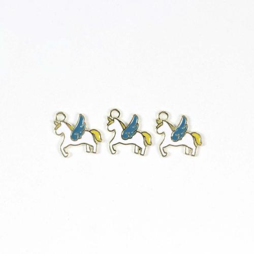 Zinc Alloy Enamel Pendants, Unicorn, gold color plated, DIY 