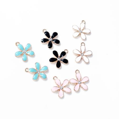 Zinc Alloy Enamel Pendants, Flower, gold color plated, DIY 