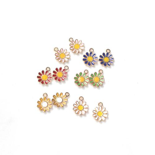 Zinc Alloy Enamel Pendants, Flower, gold color plated, DIY 