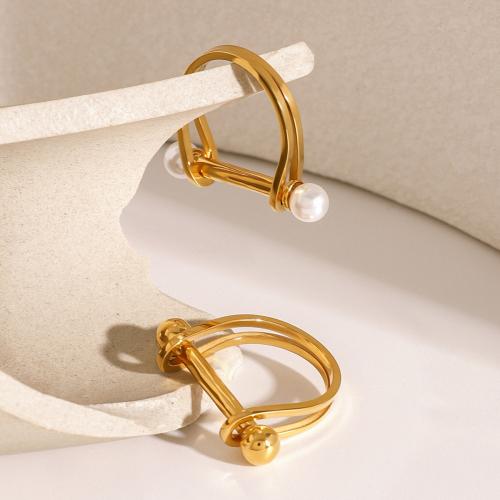 Anillos de Acero Inoxidable, acero inoxidable 304, con Perlas plásticas, chapado en color dorado, diferentes estilos para la opción & para mujer, más colores para la opción, Vendido por UD