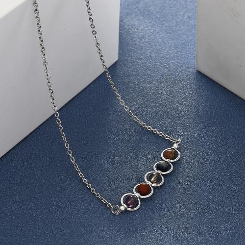 Stainless Steel Jewelry Necklace, 304 Stainless Steel, with Gemstone, with 1.97 Inch extender chain, handmade, fashion jewelry & for woman .6 Inch 