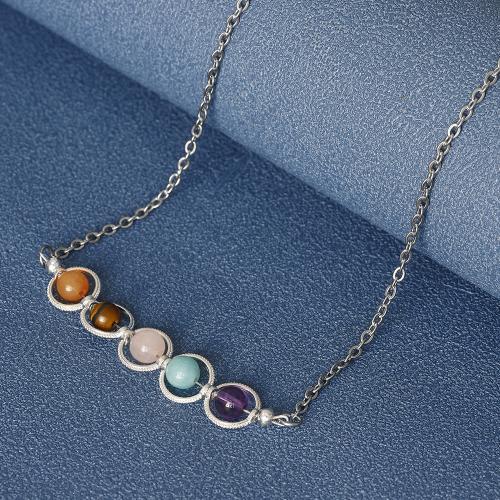 Stainless Steel Jewelry Necklace, 304 Stainless Steel, with Gemstone, with 1.97 Inch extender chain, handmade, fashion jewelry & for woman .6 Inch 